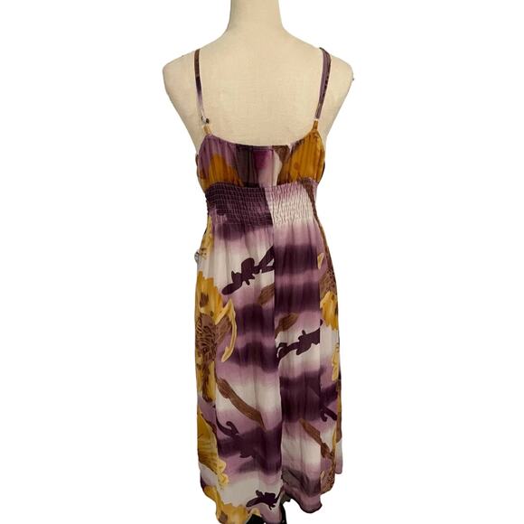 SHE’S COOL Women’s Floral Purple and Yellow Midi Lined Dress Size 1X - Picture 4 of 9